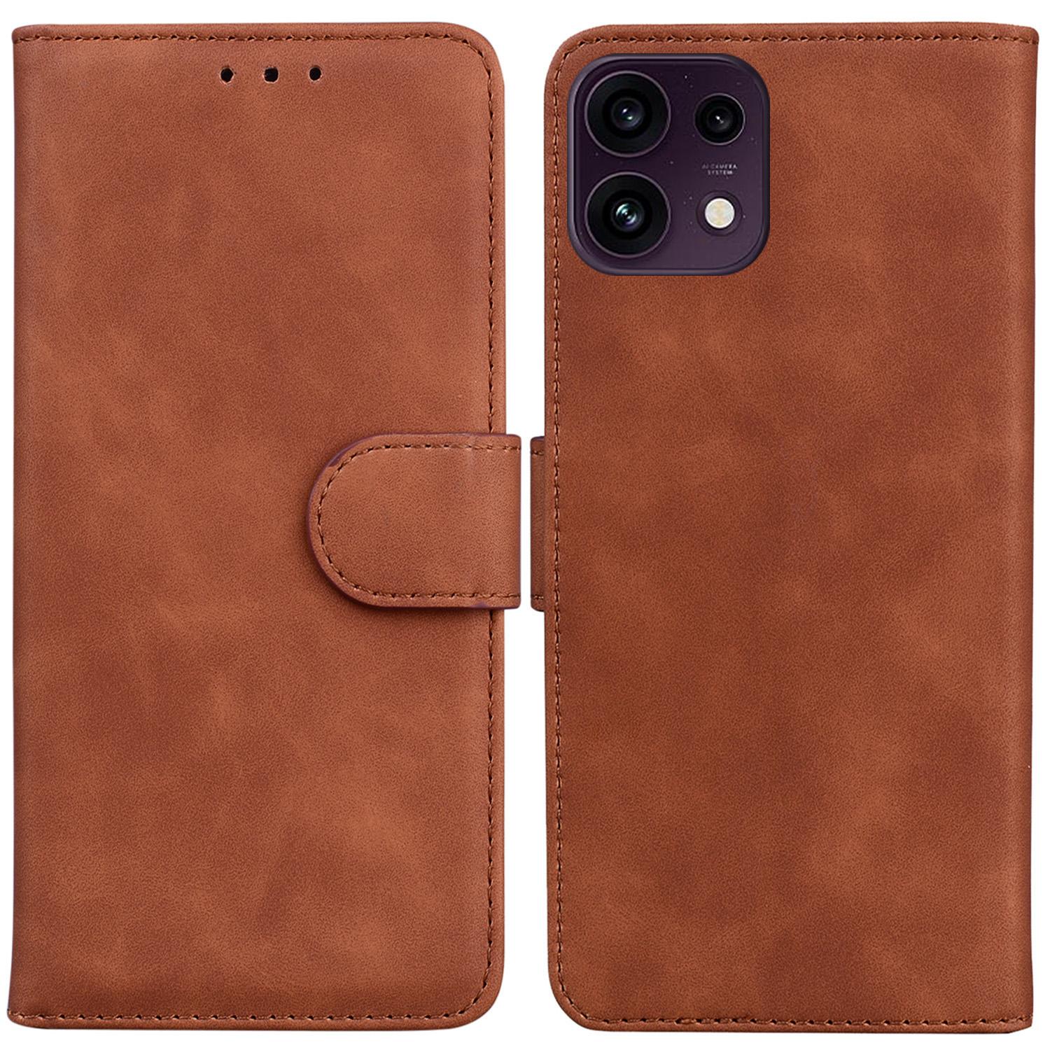 For OPPO Reno16 F 5G / Reno16 FS 5G Skin Feel Pure Color Flip Leather Phone Case(Brown) - Shopkiz.com