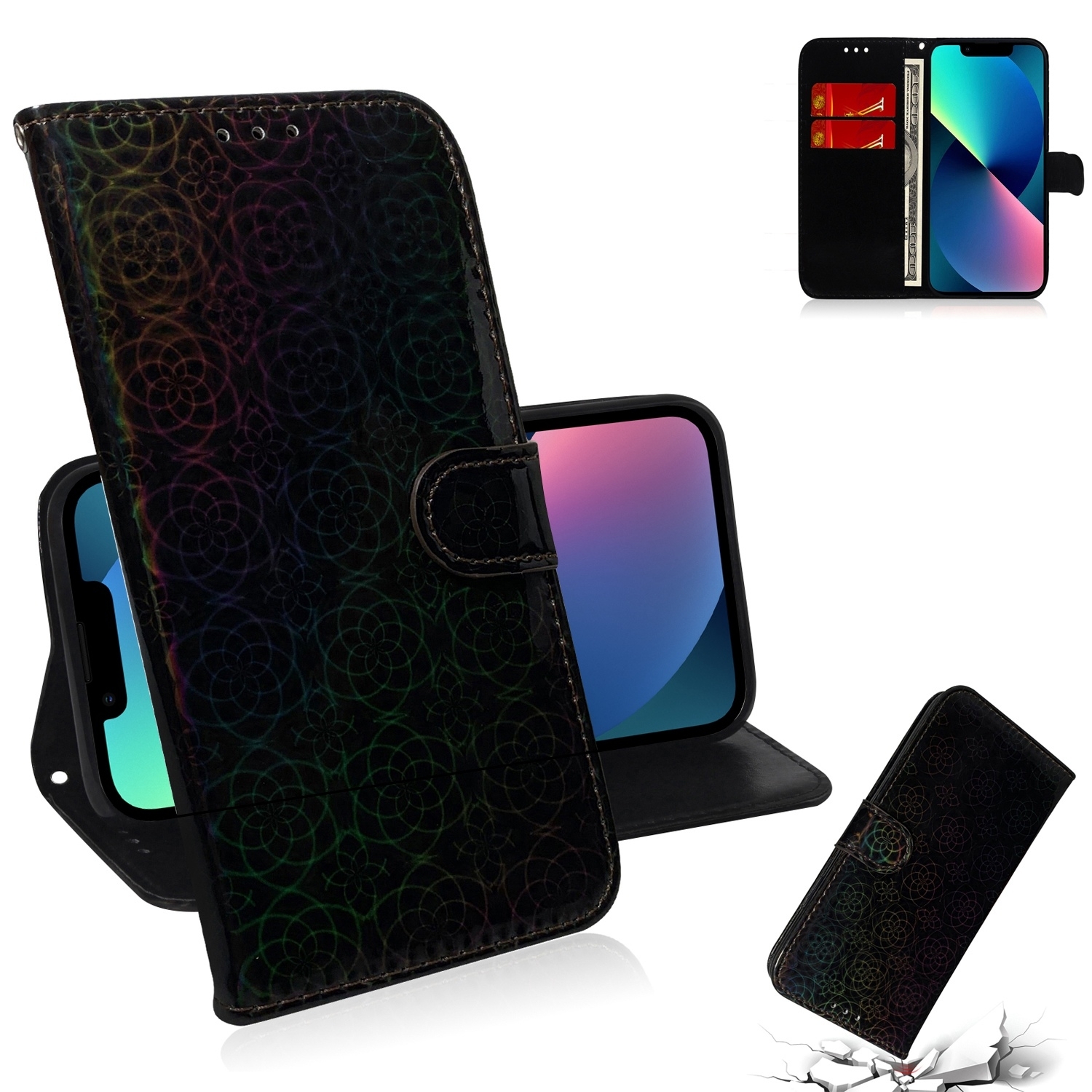For iPhone 15 Colorful Magnetic Buckle Leather Phone Case(Black) - Shopkiz.com