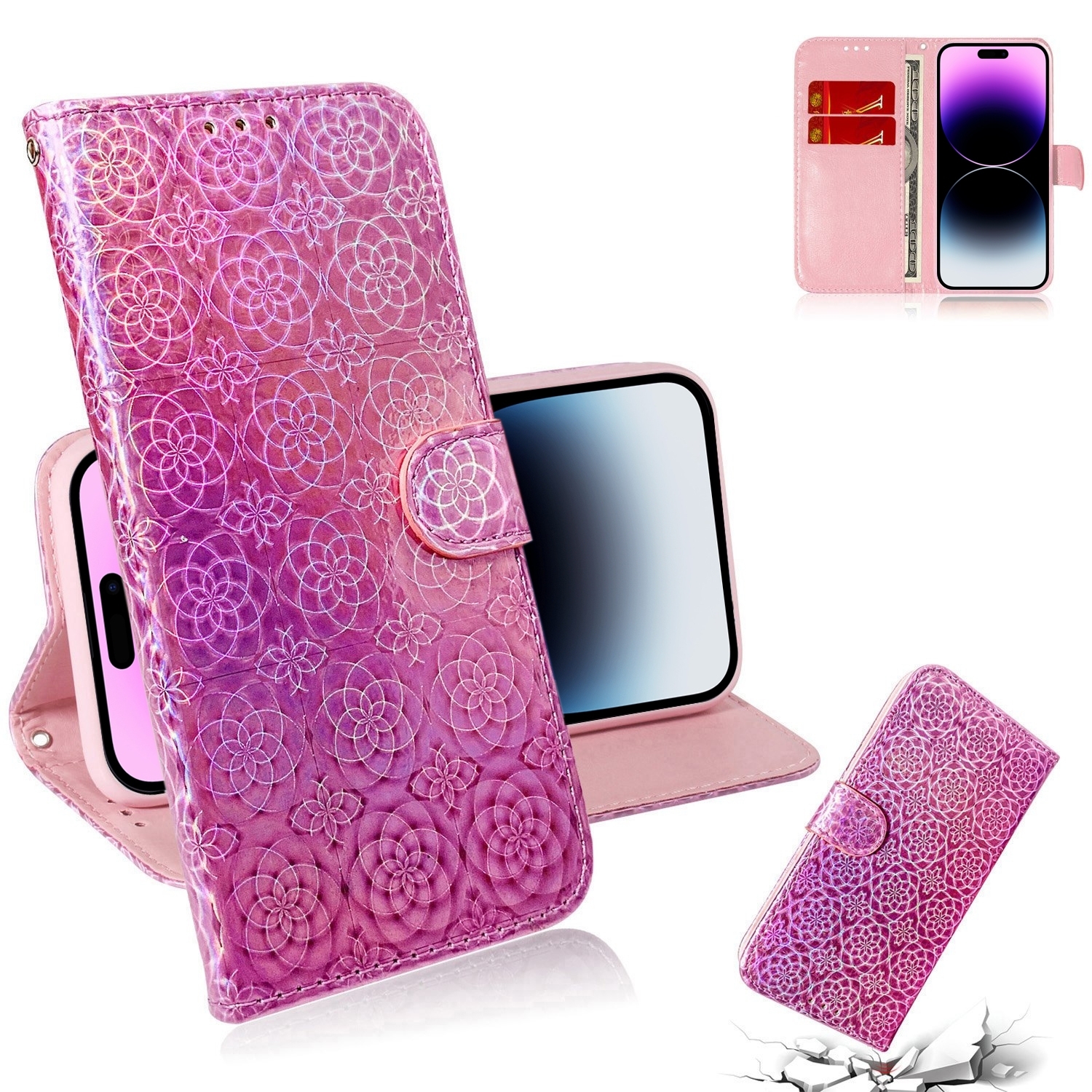 For iPhone 15 Pro Colorful Magnetic Buckle Leather Phone Case(Pink) - Shopkiz.com