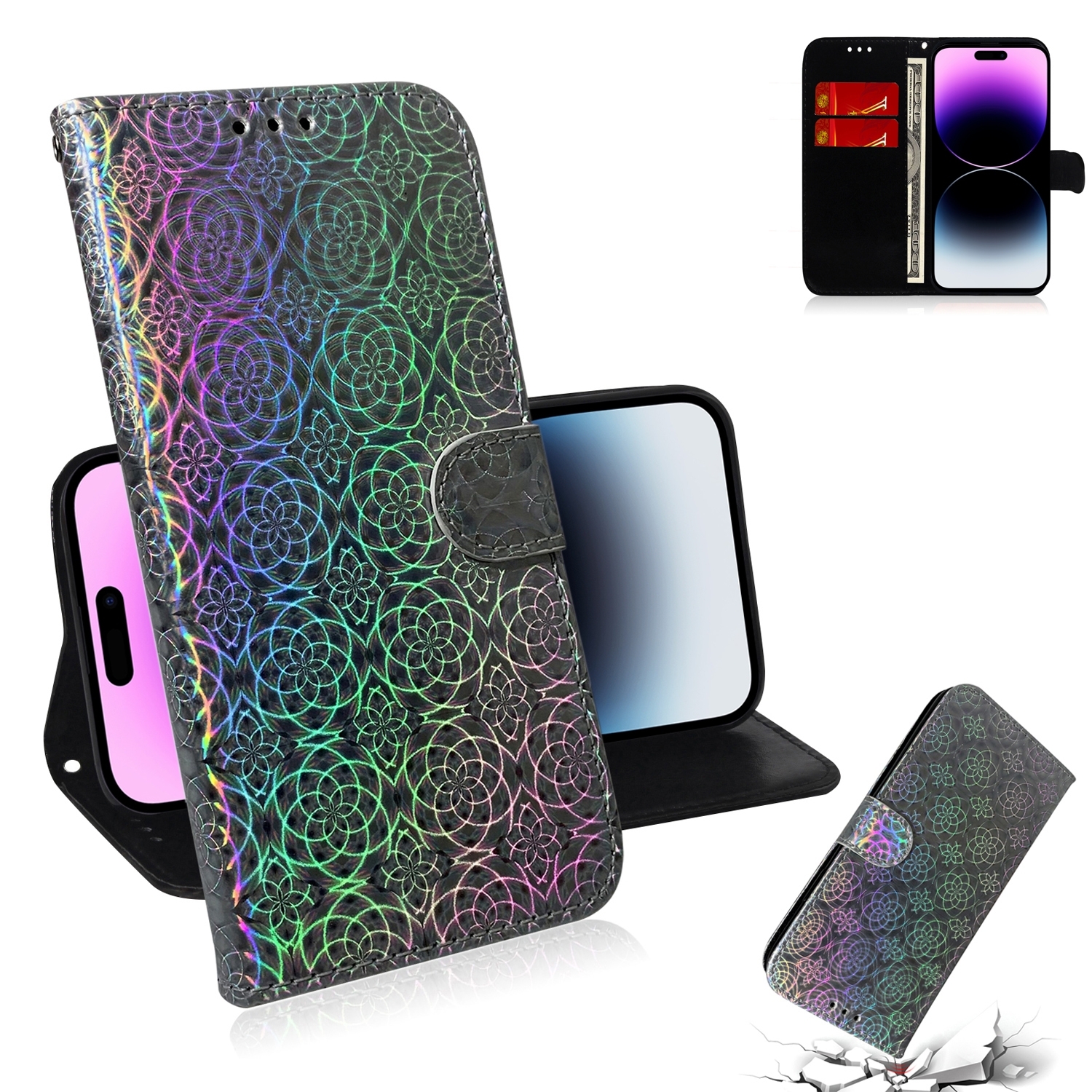 For iPhone 15 Pro Colorful Magnetic Buckle Leather Phone Case(Silver) - Shopkiz.com