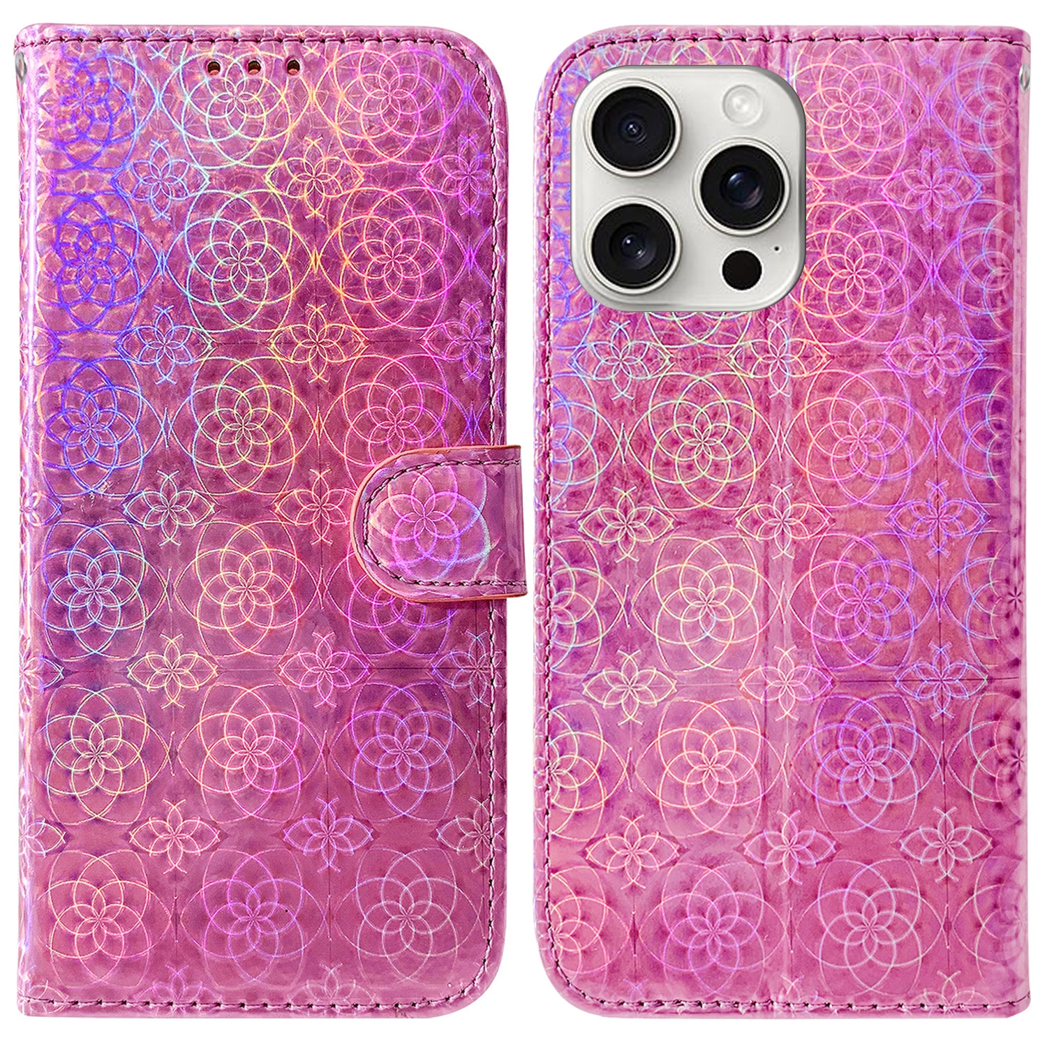 For iPhone 16 Pro Max Colorful Magnetic Buckle Leather Phone Case(Pink) - Shopkiz.com