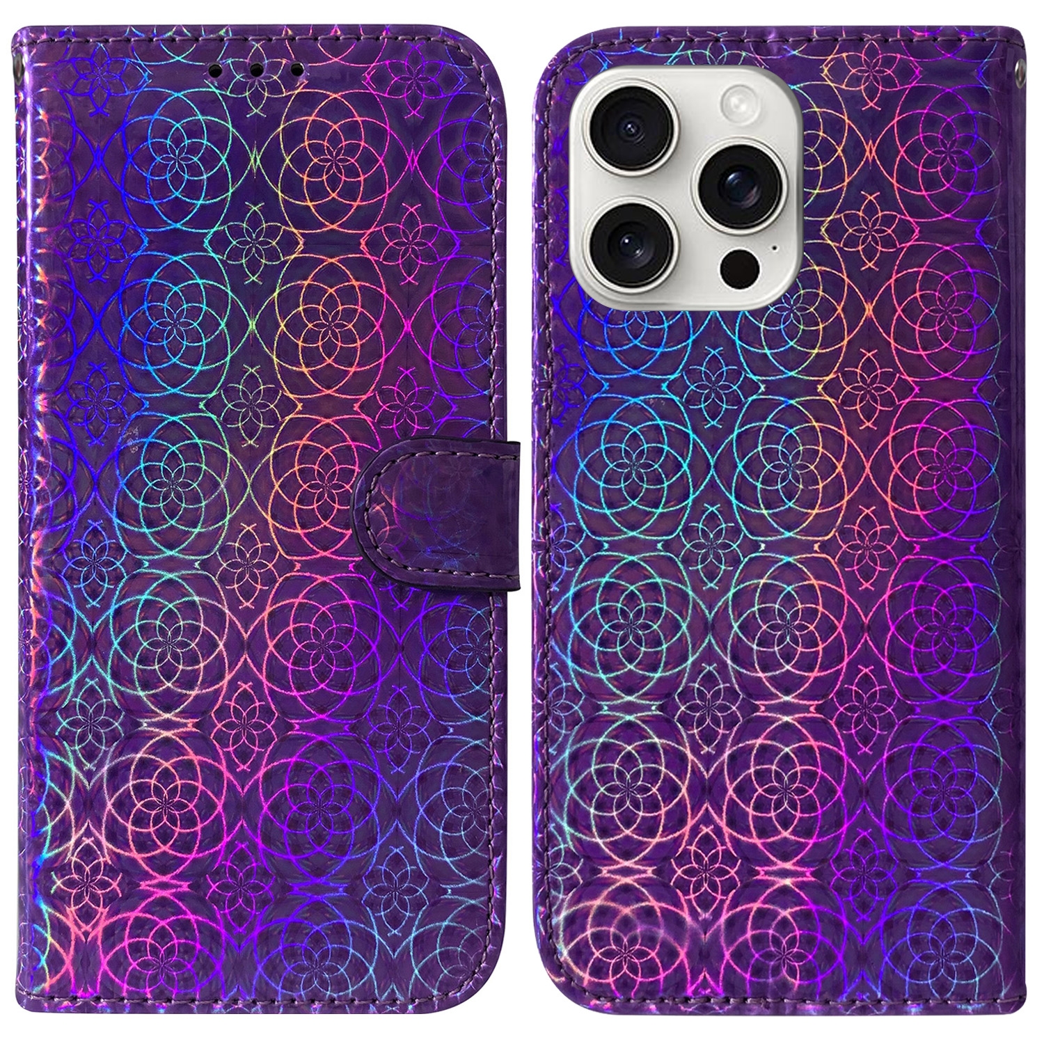 For iPhone 16 Pro Colorful Magnetic Buckle Leather Phone Case(Purple) - Shopkiz.com