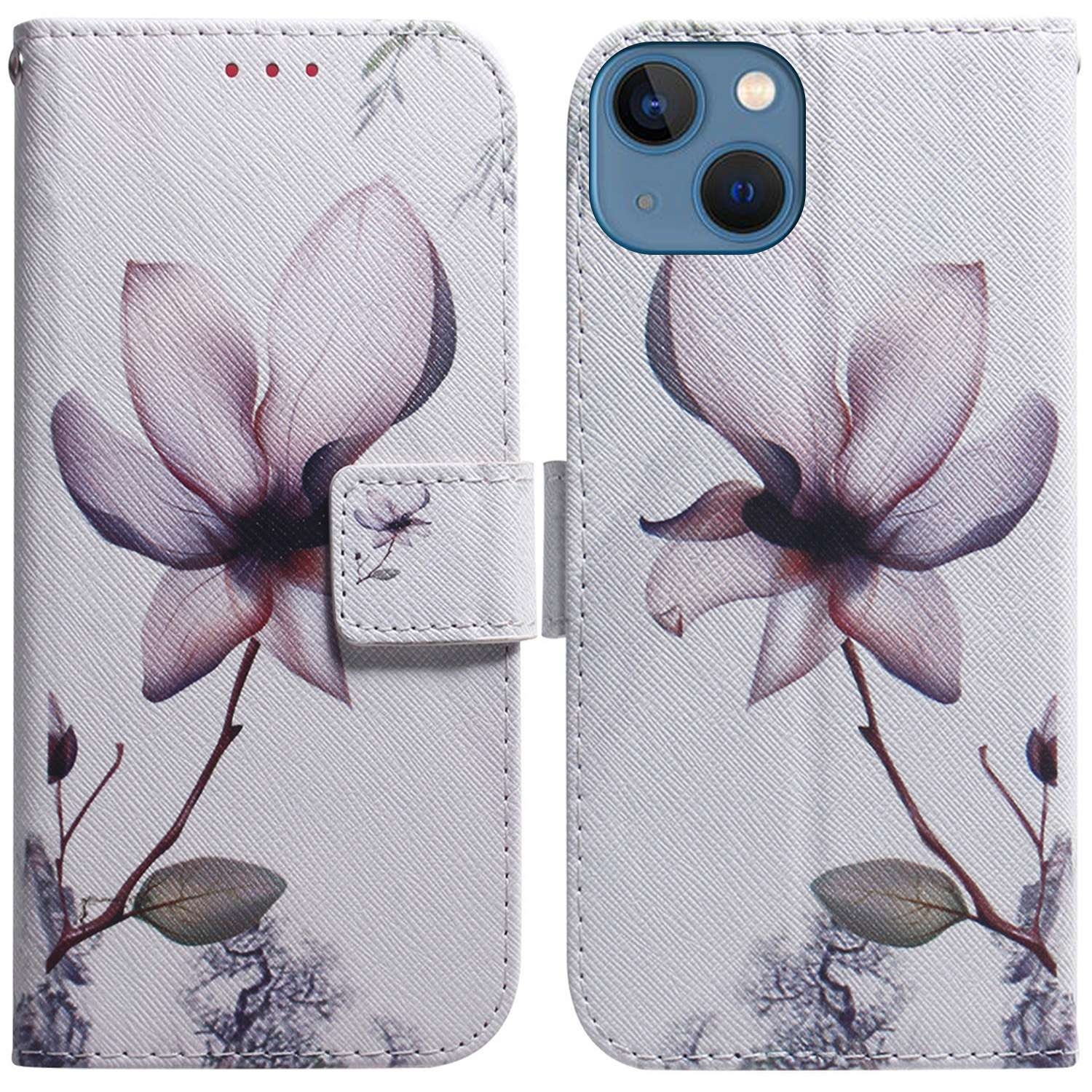 For iPhone 15 Plus Coloured Drawing Flip Leather Phone Case(Magnolia) - Shopkiz.com