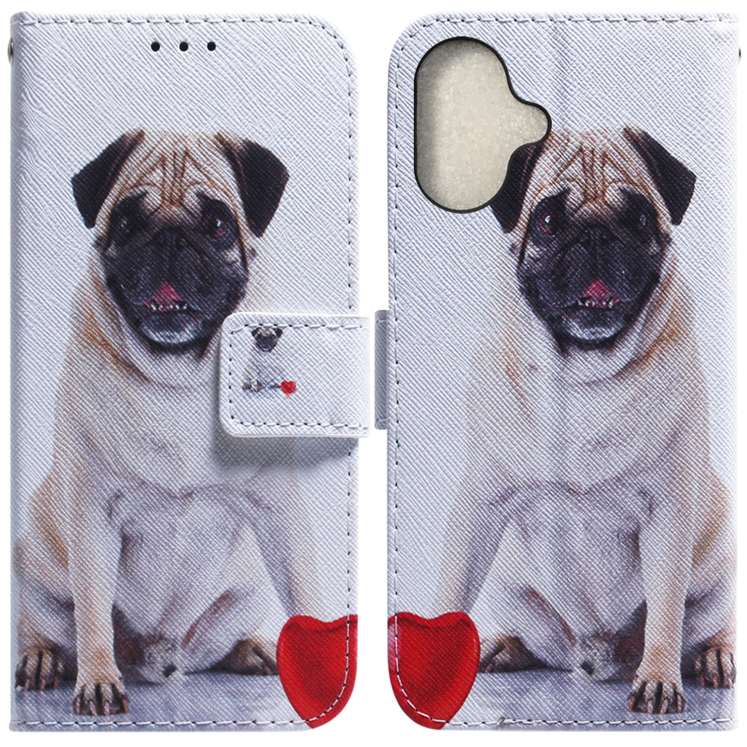 For iPhone 16 Plus Coloured Drawing Flip Leather Phone Case(Pug) - Shopkiz.com