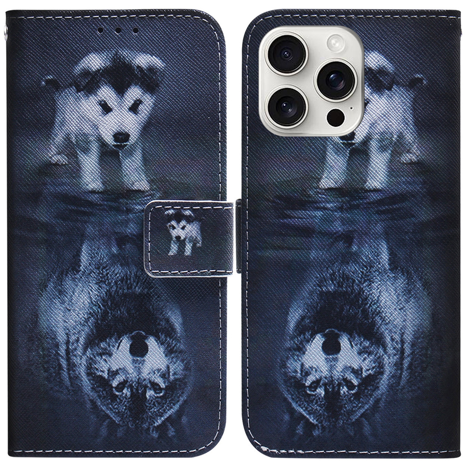 For iPhone 16 Pro Max Coloured Drawing Flip Leather Phone Case(Wolf and Dog) - Shopkiz.com