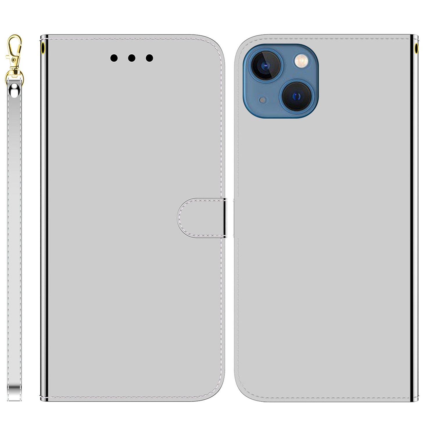 For iPhone 14 Plus Imitated Mirror Surface Leather Phone Case(Silver) - Shopkiz.com
