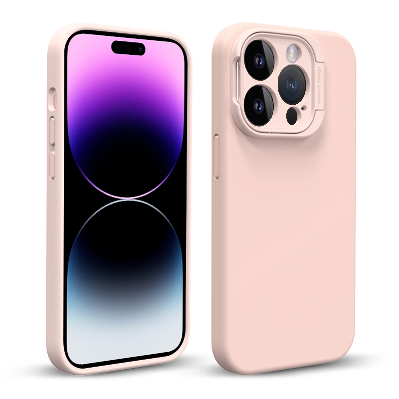 For iPhone 14 Pro Max Liquid Silicone Lens Holder Phone Case(Pink) - Shopkiz.com