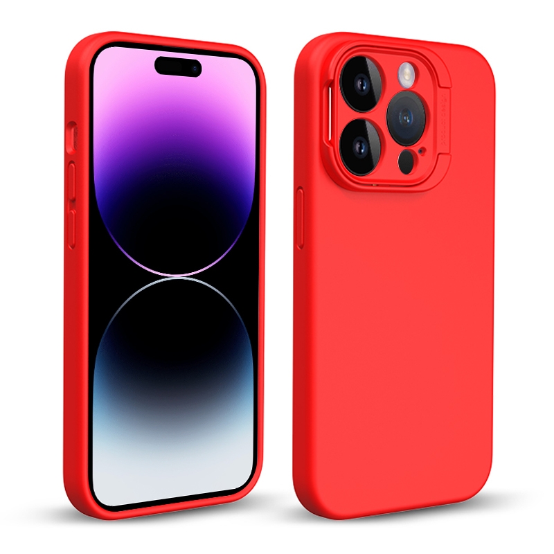 For iPhone 14 Pro Max Liquid Silicone Lens Holder Phone Case(Red) - Shopkiz.com