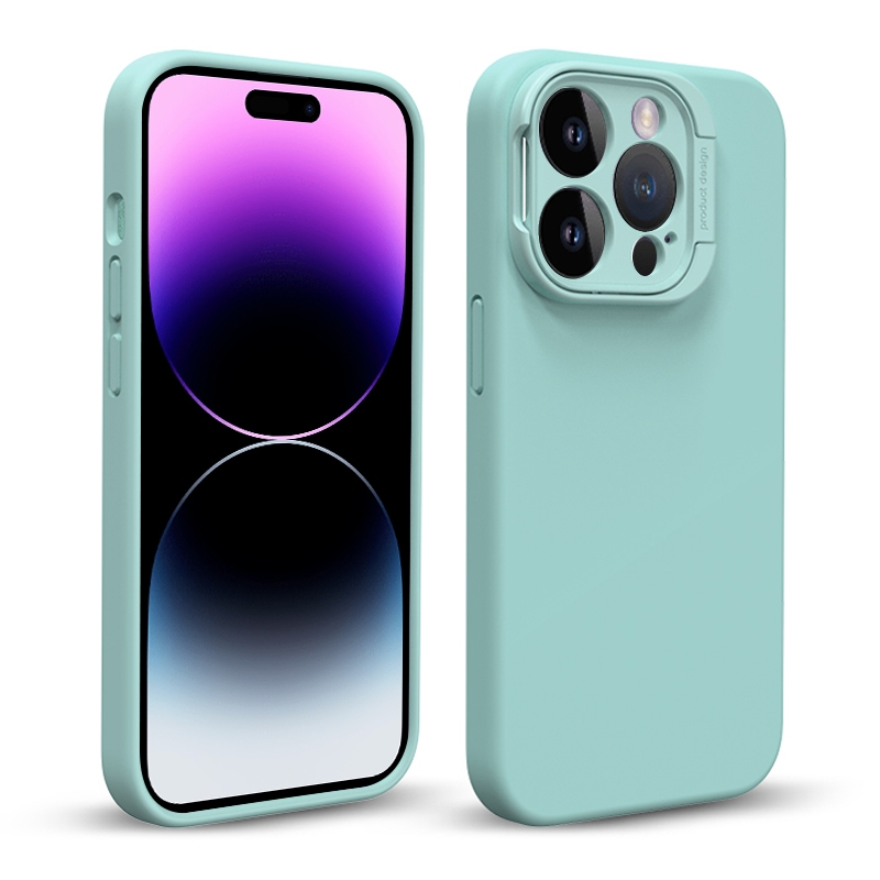 For iPhone 14 Pro Max Liquid Silicone Lens Holder Phone Case(Green) - Shopkiz.com