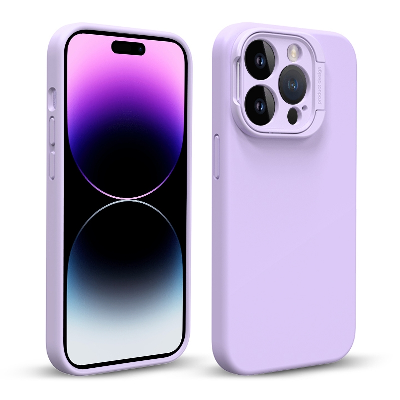 For iPhone 14 Pro Max Liquid Silicone Lens Holder Phone Case(Purple) - Shopkiz.com