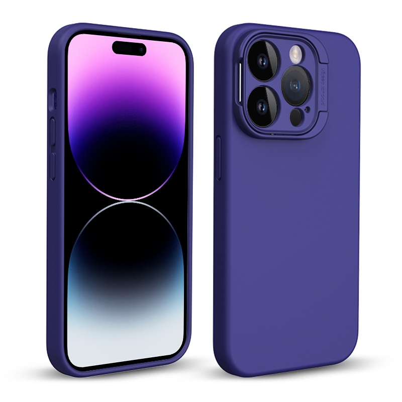 For iPhone 14 Pro Liquid Silicone Lens Holder Phone Case(Dark Purple) - Shopkiz.com