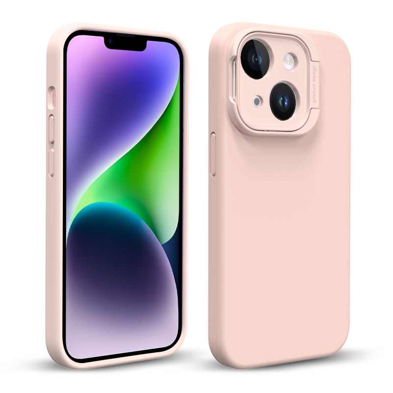 For iPhone 14 Liquid Silicone Lens Holder Phone Case(Pink) - Shopkiz.com