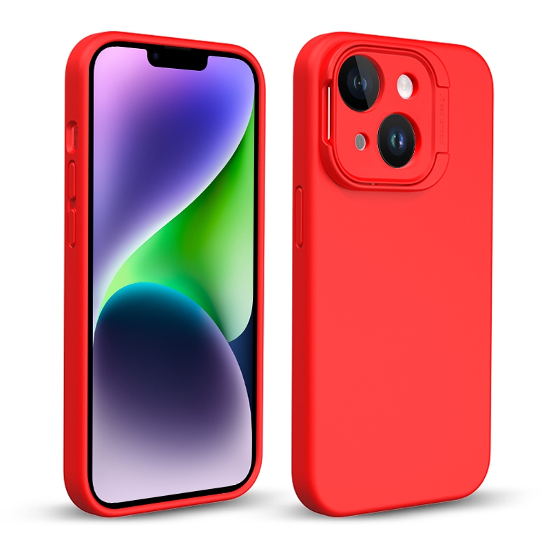 For iPhone 14 Liquid Silicone Lens Holder Phone Case(Red) - Shopkiz.com