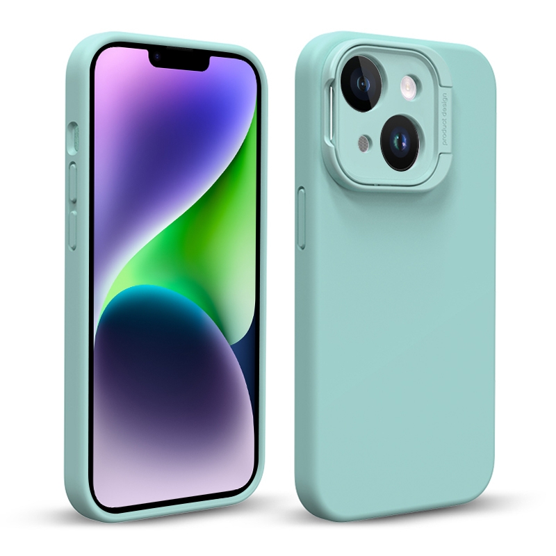 For iPhone 14 Liquid Silicone Lens Holder Phone Case(Green) - Shopkiz.com