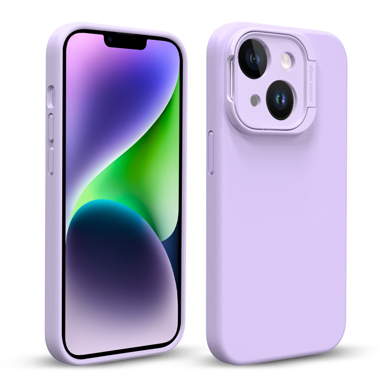 For iPhone 14 Liquid Silicone Lens Holder Phone Case(Purple) - Shopkiz.com