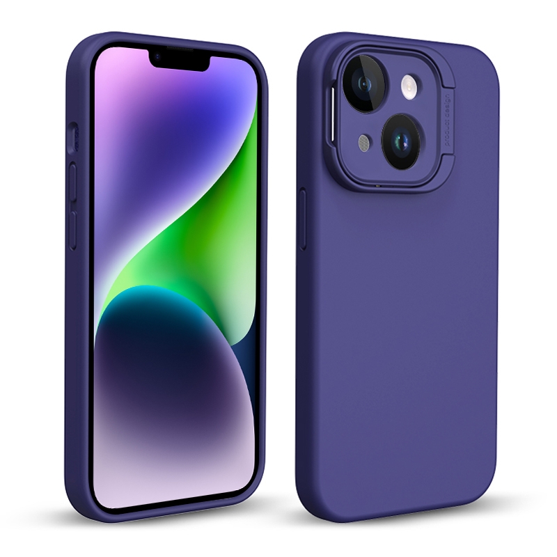 For iPhone 14 Liquid Silicone Lens Holder Phone Case(Dark Purple) - Shopkiz.com
