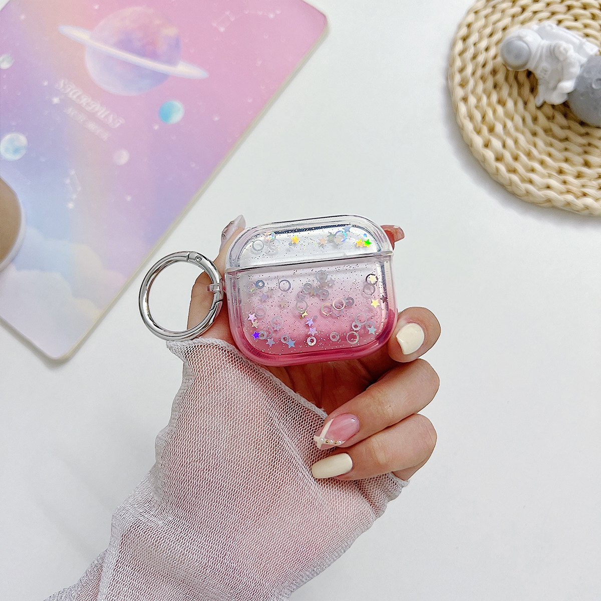 For AirPods Pro Transparent Glitter Bluetooth Earphone Protective Case(Red) - Shopkiz.com