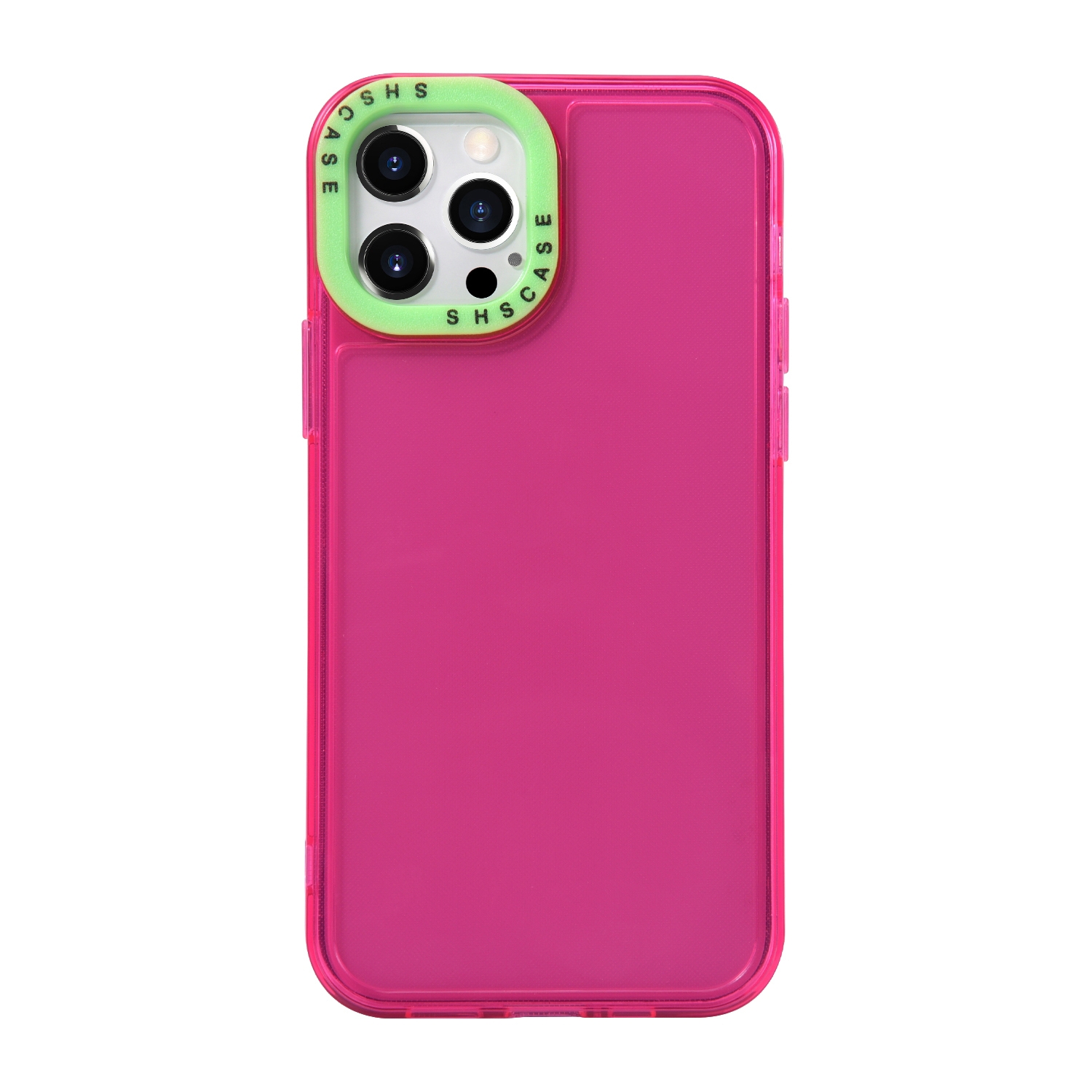 For iPhone 14 Pro Color Contrast Lens Frame Transparent TPU Phone Case(Rose Red + Green) - Shopkiz.com