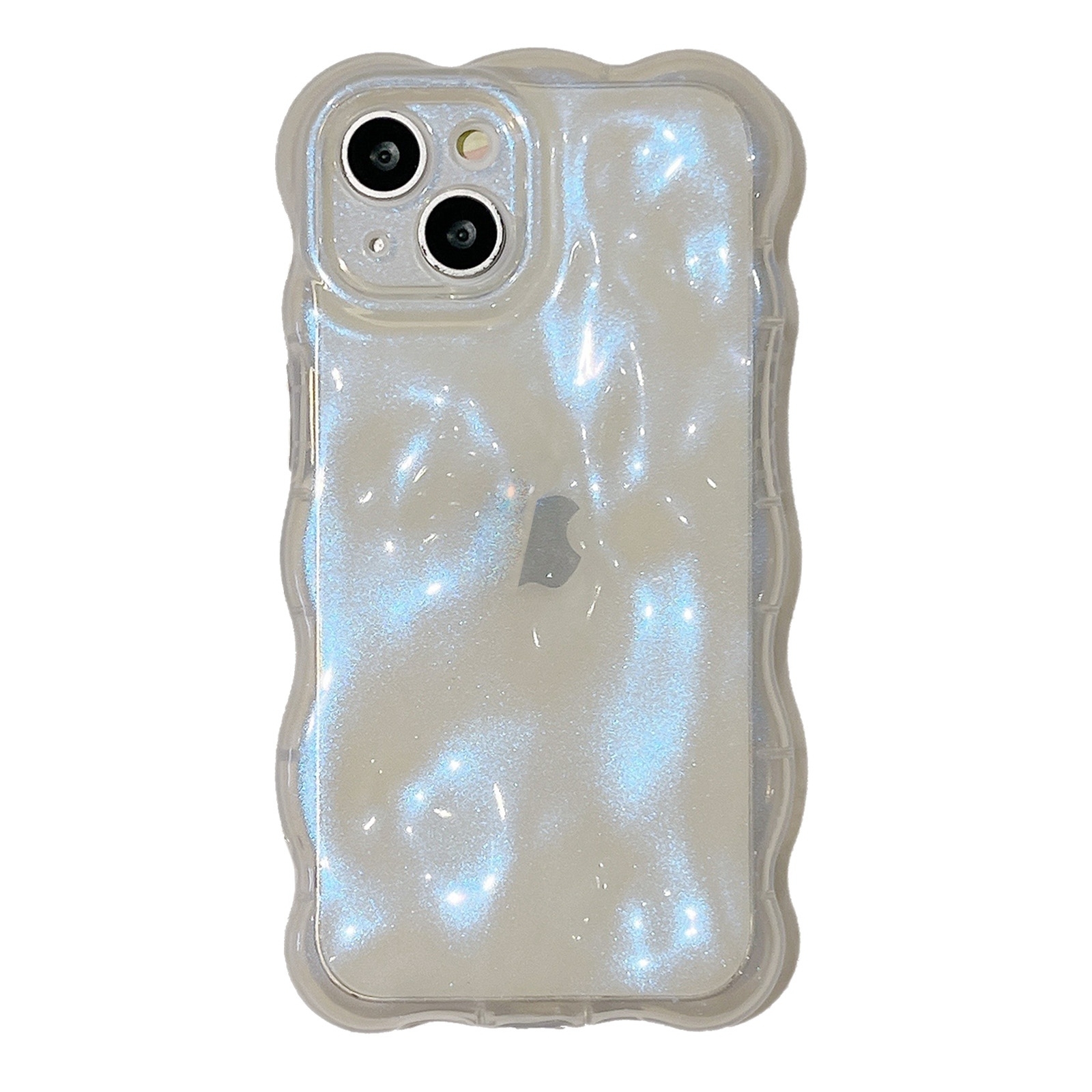 For iPhone 15 Plus Wave Bubbles TPU Phone Case(Clear Glitter Blue) - Shopkiz.com