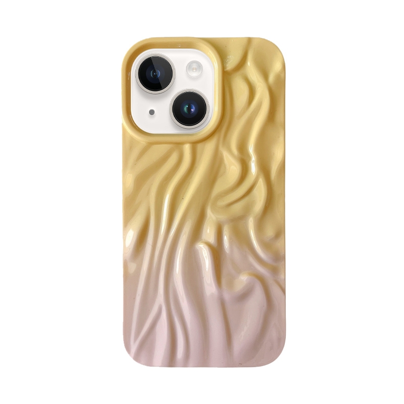 For iPhone 13 Wrinkle Gradient Oily Feel TPU Phone Case(Yellow Pink) - Shopkiz.com