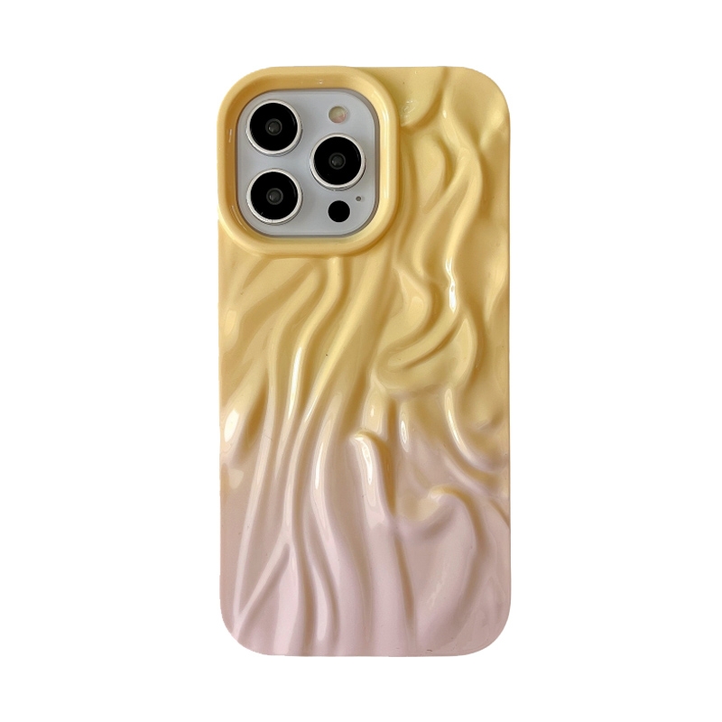 For iPhone 12 Pro Max Wrinkle Gradient Oily Feel TPU Phone Case(Yellow Pink) - Shopkiz.com