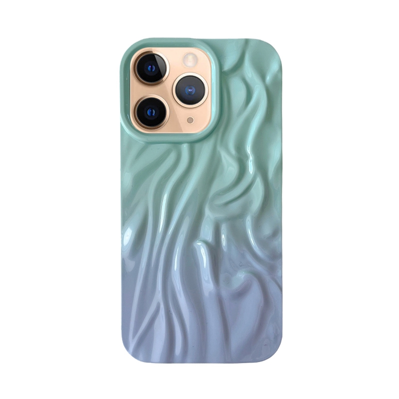 For iPhone 11 Pro Max Wrinkle Gradient Oily Feel TPU Phone Case(Green Purple) - Shopkiz.com