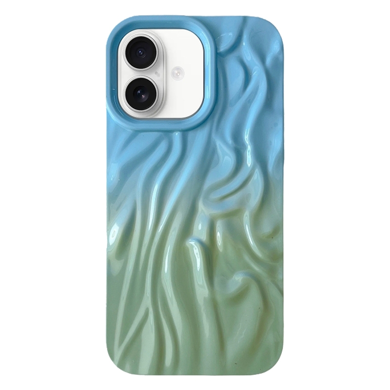 For iPhone 16 Wrinkle Gradient Oily Feel TPU Phone Case(Blue Green) - Shopkiz.com