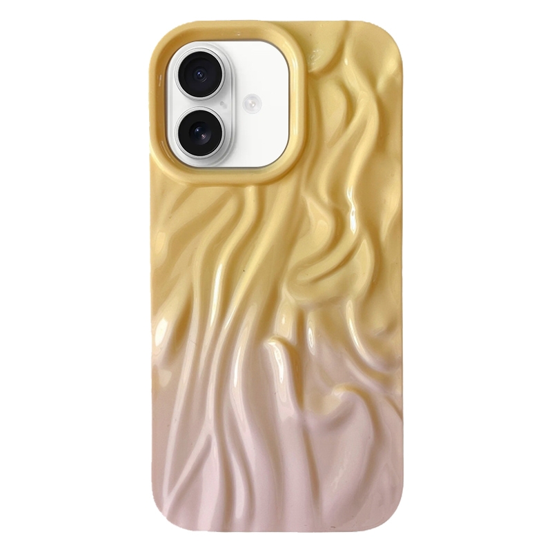 For iPhone 16 Wrinkle Gradient Oily Feel TPU Phone Case(Yellow Pink) - Shopkiz.com