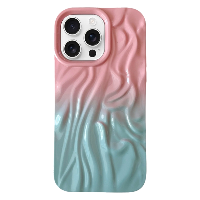 For iPhone 16 Pro Max Wrinkle Gradient Oily Feel TPU Phone Case(Pink Green) - Shopkiz.com
