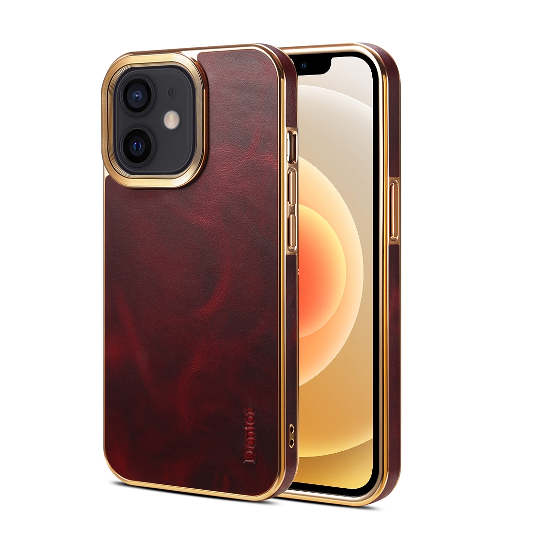 For iPhone 12 Denior Oil Wax Cowhide Plating Phone Case(Red) - Shopkiz.com