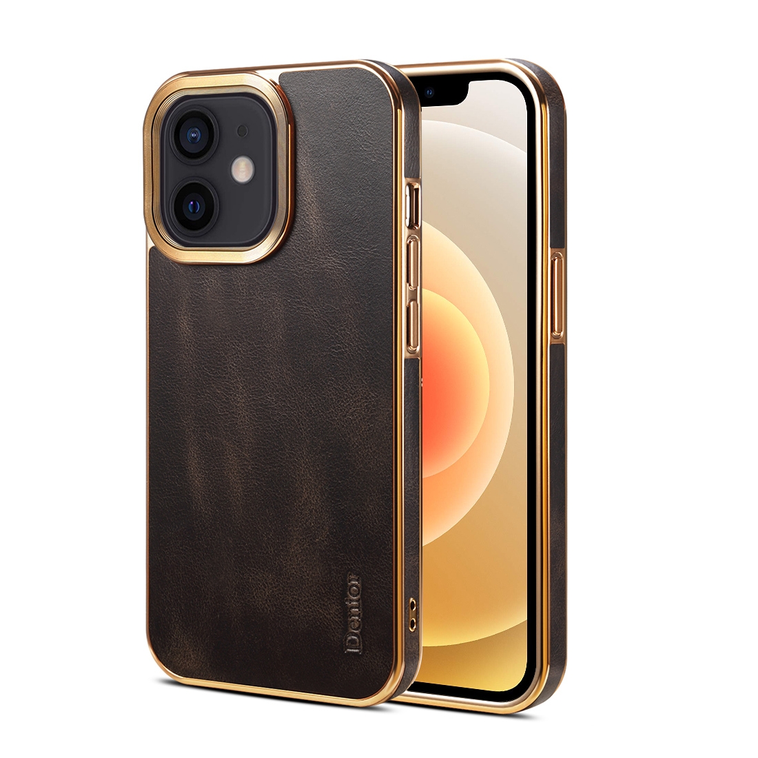 For iPhone 12 Denior Oil Wax Cowhide Plating Phone Case(Black) - Shopkiz.com