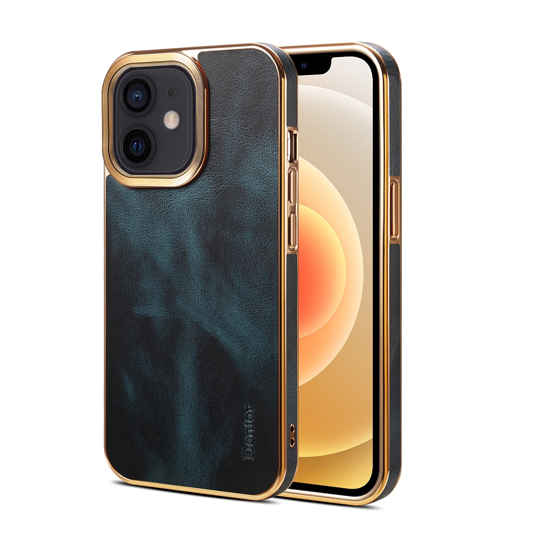 For iPhone 12 Denior Oil Wax Cowhide Plating Phone Case(Blue) - Shopkiz.com