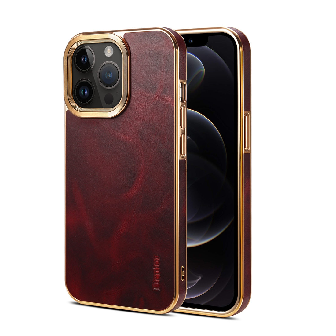 For iPhone 12 Pro Max Denior Oil Wax Cowhide Plating Phone Case(Red) - Shopkiz.com
