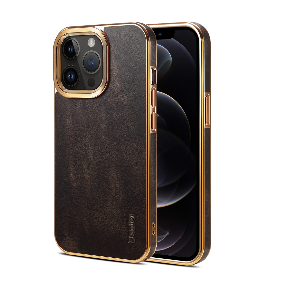 For iPhone 12 Pro Max Denior Oil Wax Cowhide Plating Phone Case(Black) - Shopkiz.com