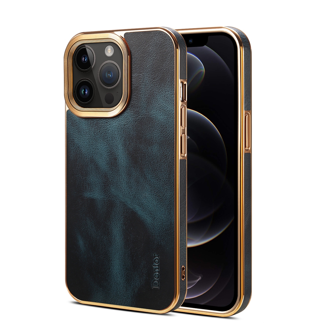 For iPhone 12 Pro Max Denior Oil Wax Cowhide Plating Phone Case(Blue) - Shopkiz.com