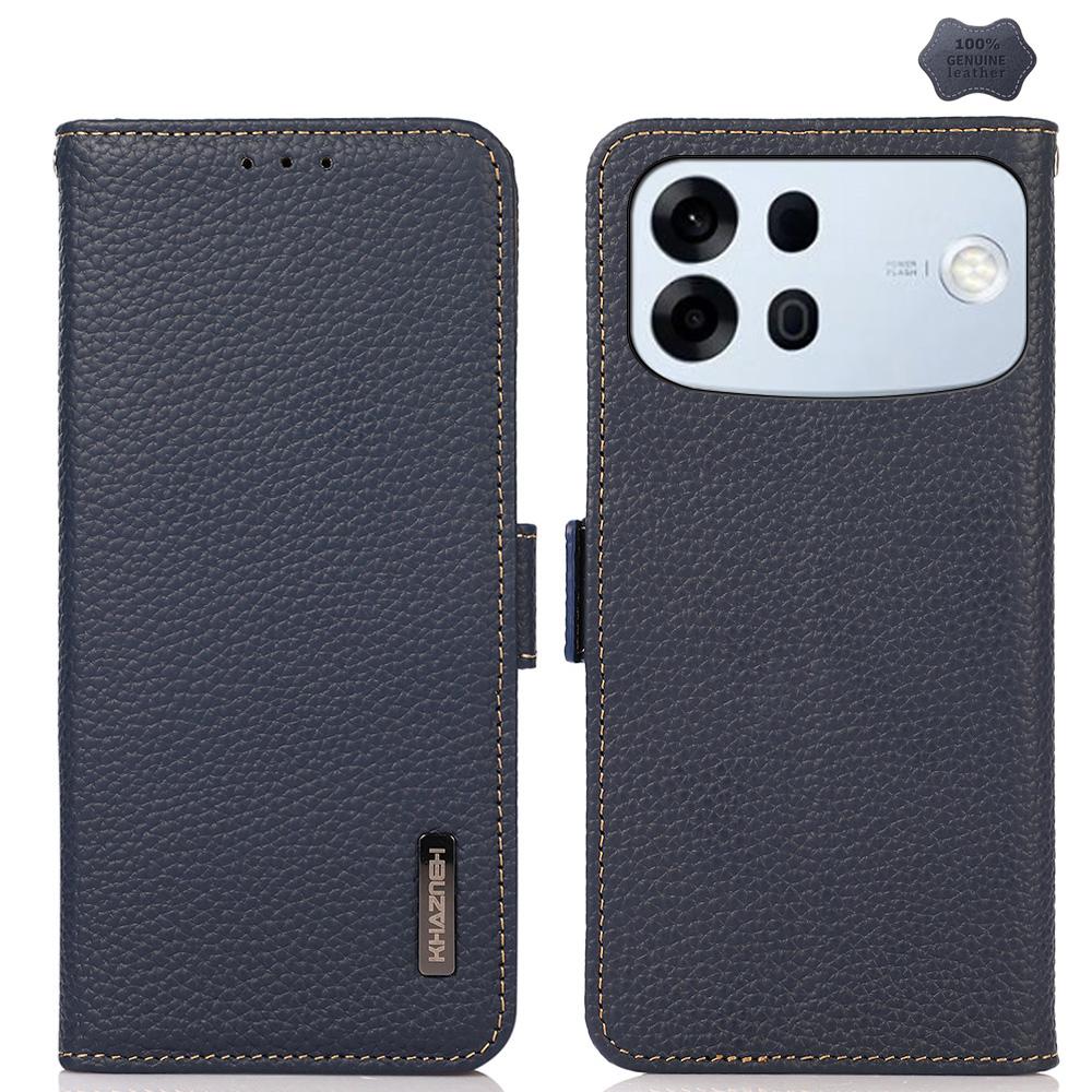 For OPPO A7 Pro Max 5G KHAZNEH Side-Magnetic Litchi Genuine Leather RFID Phone Case(Blue) - Shopkiz.com