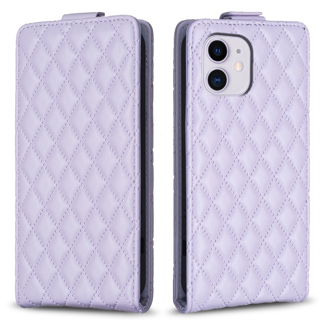 For iPhone 12 / 12 Pro Diamond Lattice Vertical Flip Leather Phone Case(Purple) - Shopkiz.com