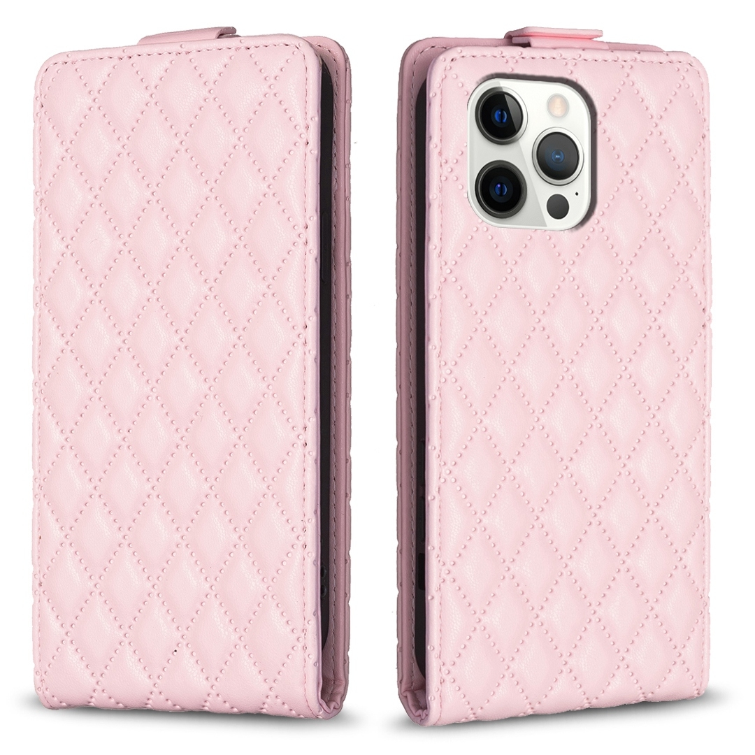 For iPhone 12 Pro Max Diamond Lattice Vertical Flip Leather Phone Case(Pink) - Shopkiz.com