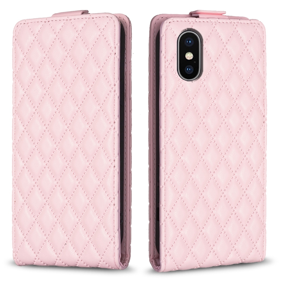 For iPhone XS Max Diamond Lattice Vertical Flip Leather Phone Case(Pink) - Shopkiz.com