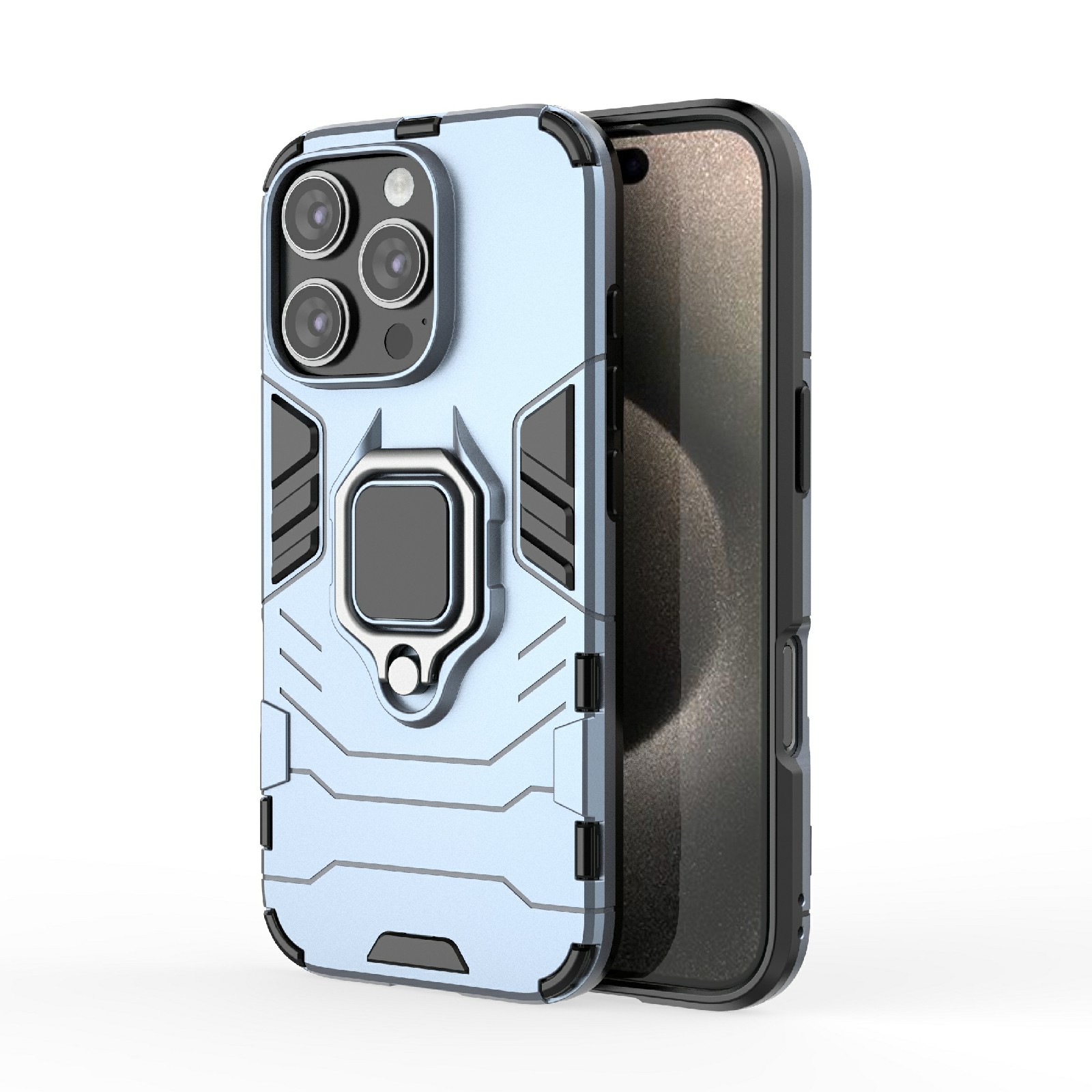 For iPhone 16 Pro Shockproof PC + TPU Holder Phone Case(Navy Blue) - Shopkiz.com