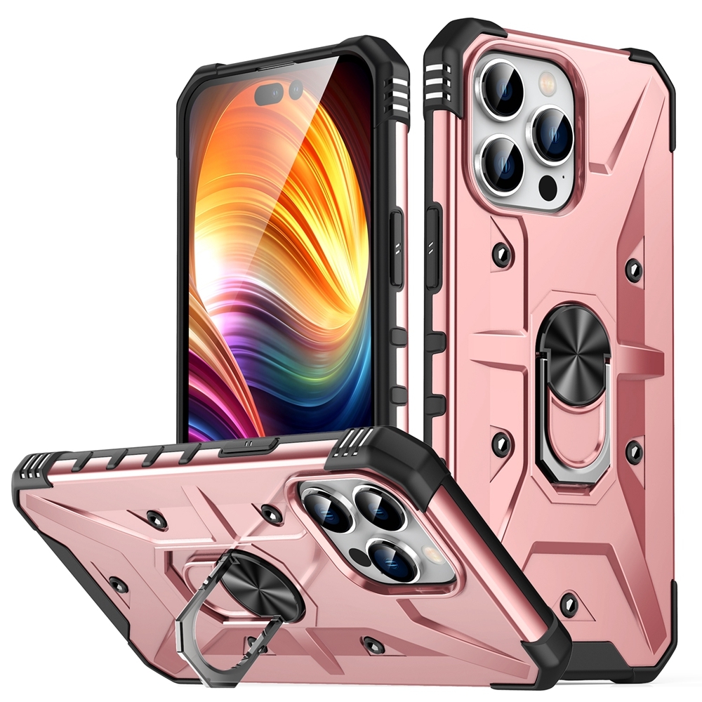 For iPhone 15 Pro Max Ring Holder Phone Case(Rose Gold) - Shopkiz.com