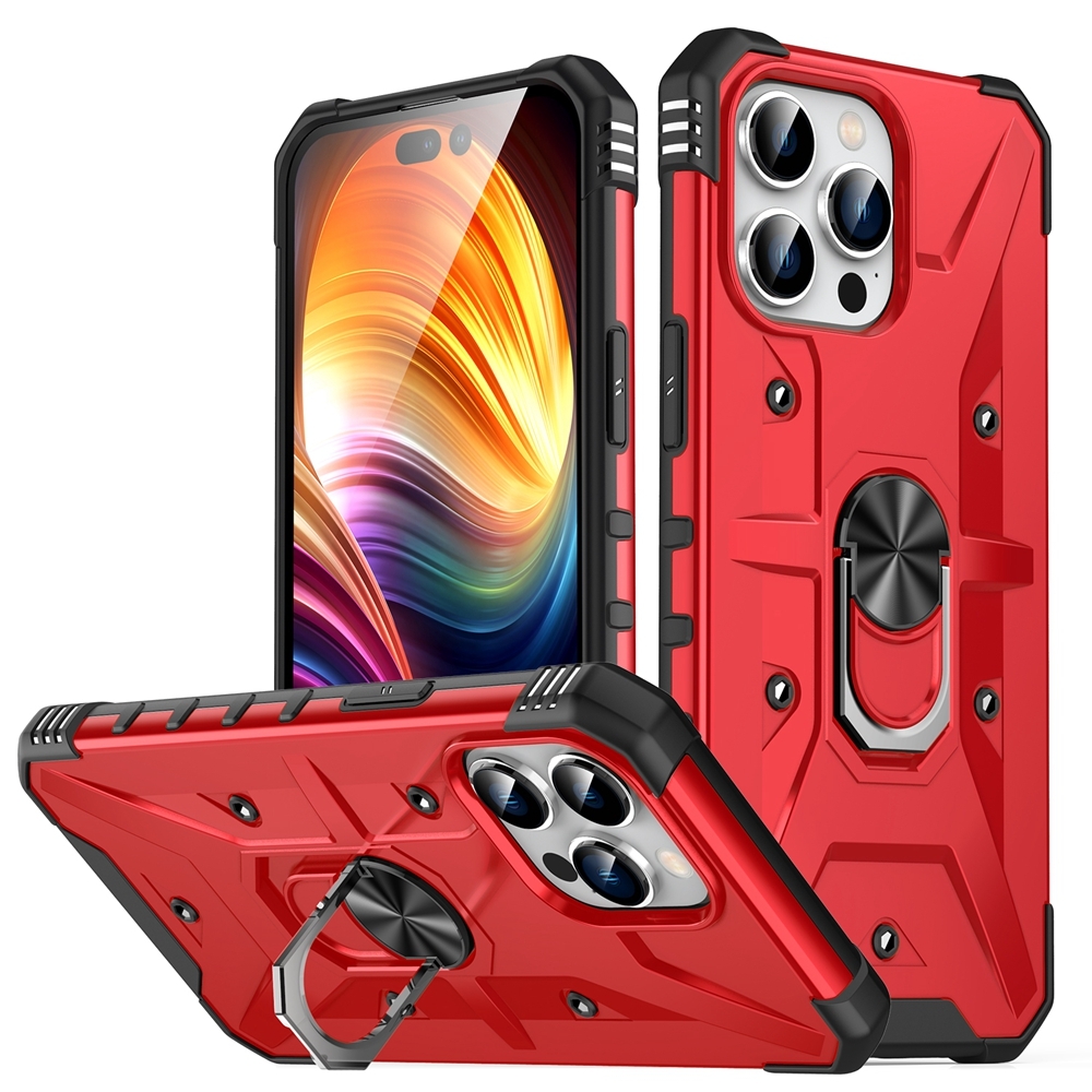 For iPhone 15 Pro Max Ring Holder Phone Case(Red) - Shopkiz.com