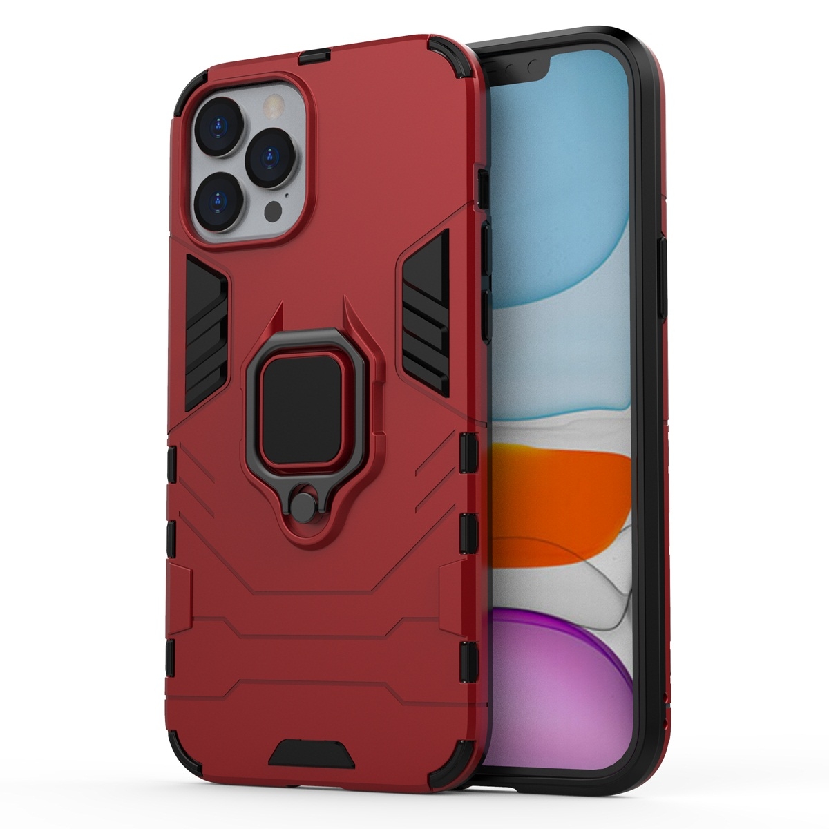 For iPhone 12 Pro Max Shockproof PC + TPU Protective Case with Magnetic Ring Holder(Red) - Shopkiz.com