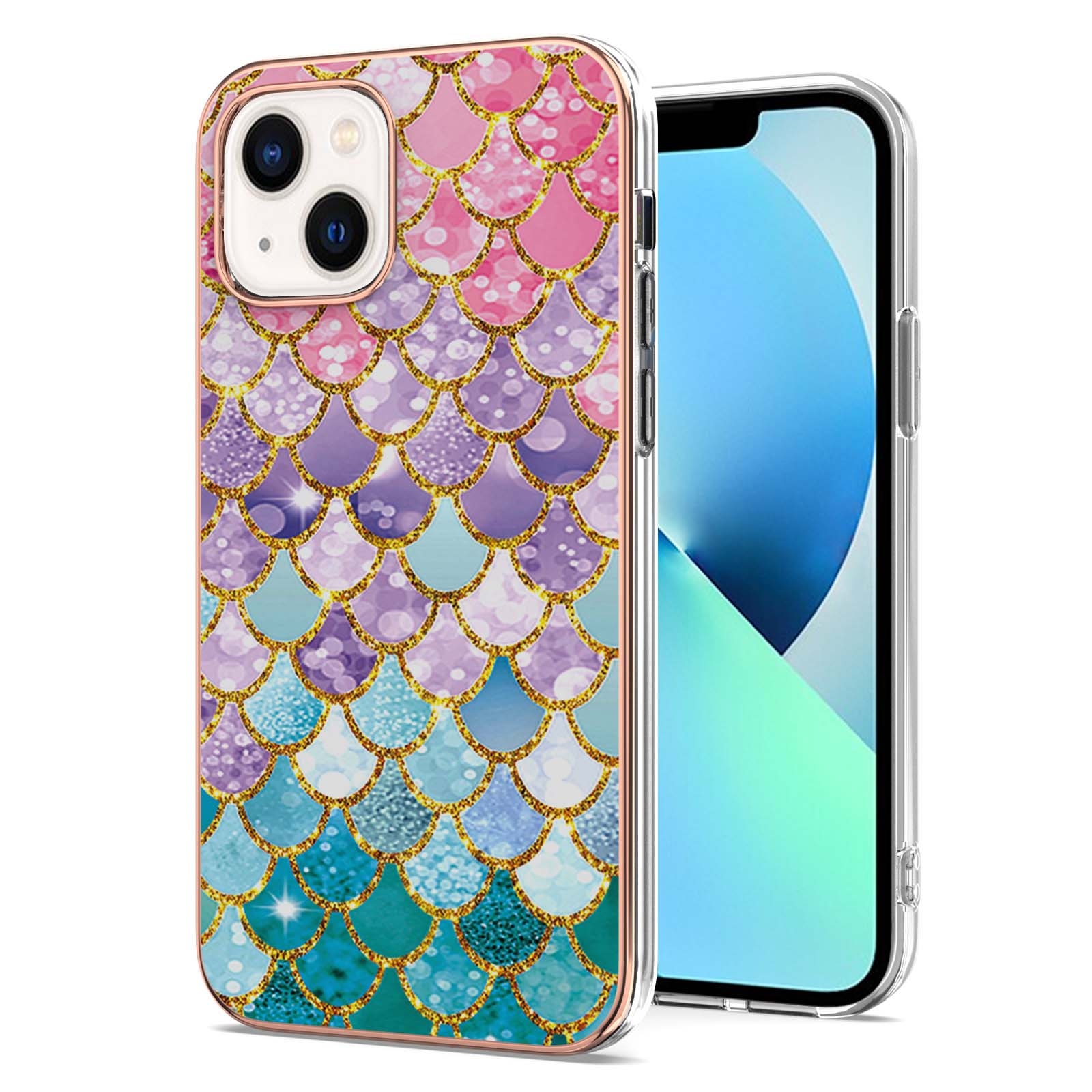 For iPhone 15 Electroplating Pattern IMD TPU Shockproof Case(Colorful Scales) - Shopkiz.com