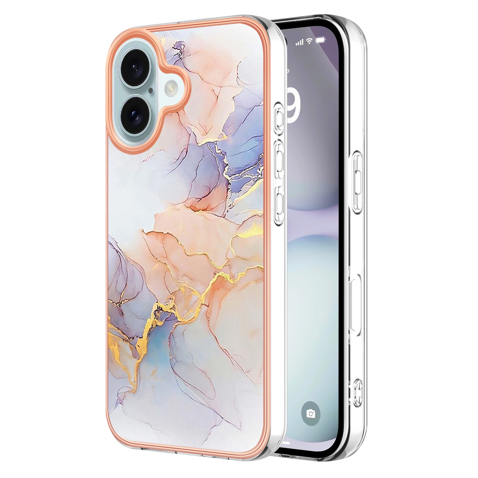 For iPhone 16 Electroplating Pattern IMD TPU Shockproof Case(Milky Way White Marble) - Shopkiz.com