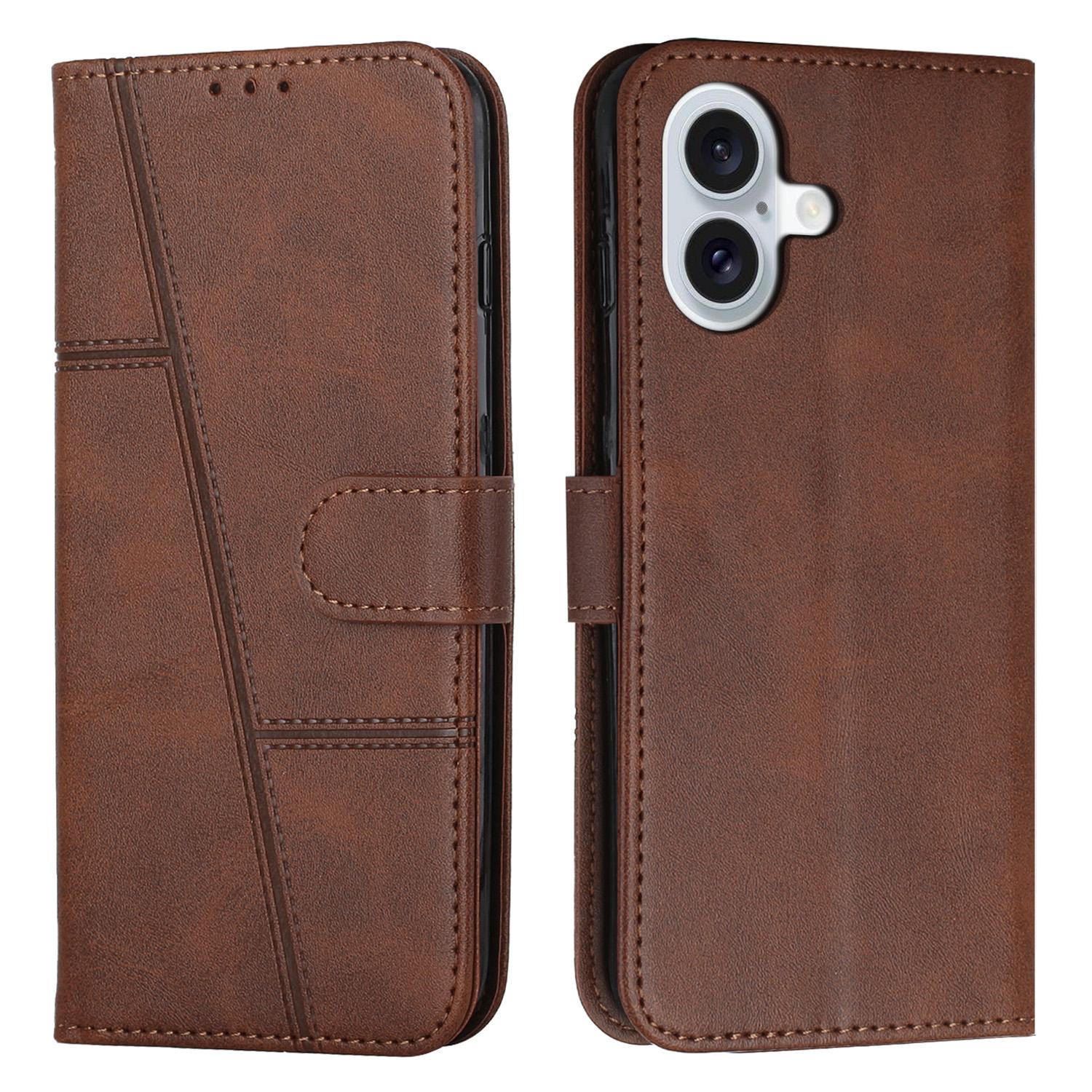 For iPhone 17 Stitching Calf Texture Buckle Leather Phone Case(Brown) - Shopkiz.com