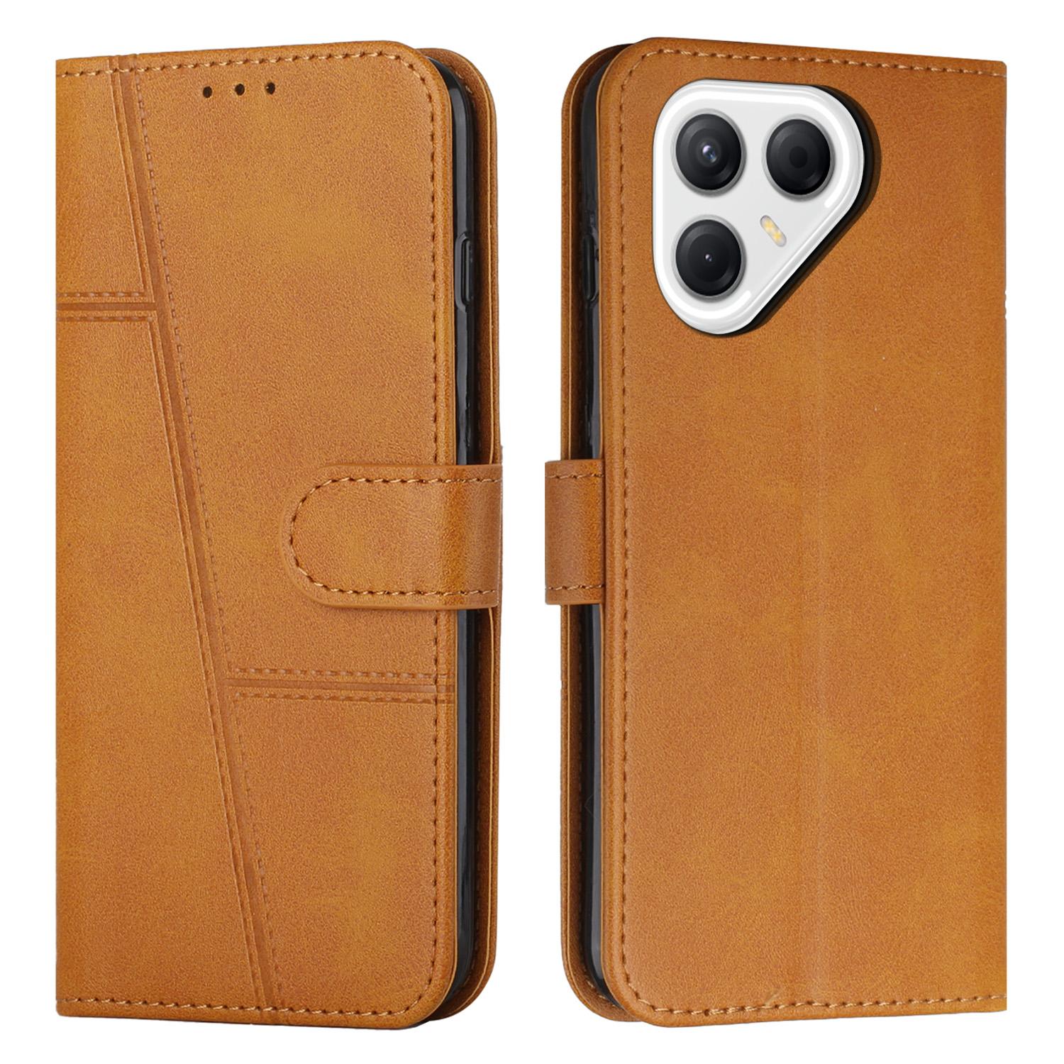 For Tecno Pova 8 5G Stitching Calf Texture Buckle Leather Phone Case(Yellow) - Shopkiz.com