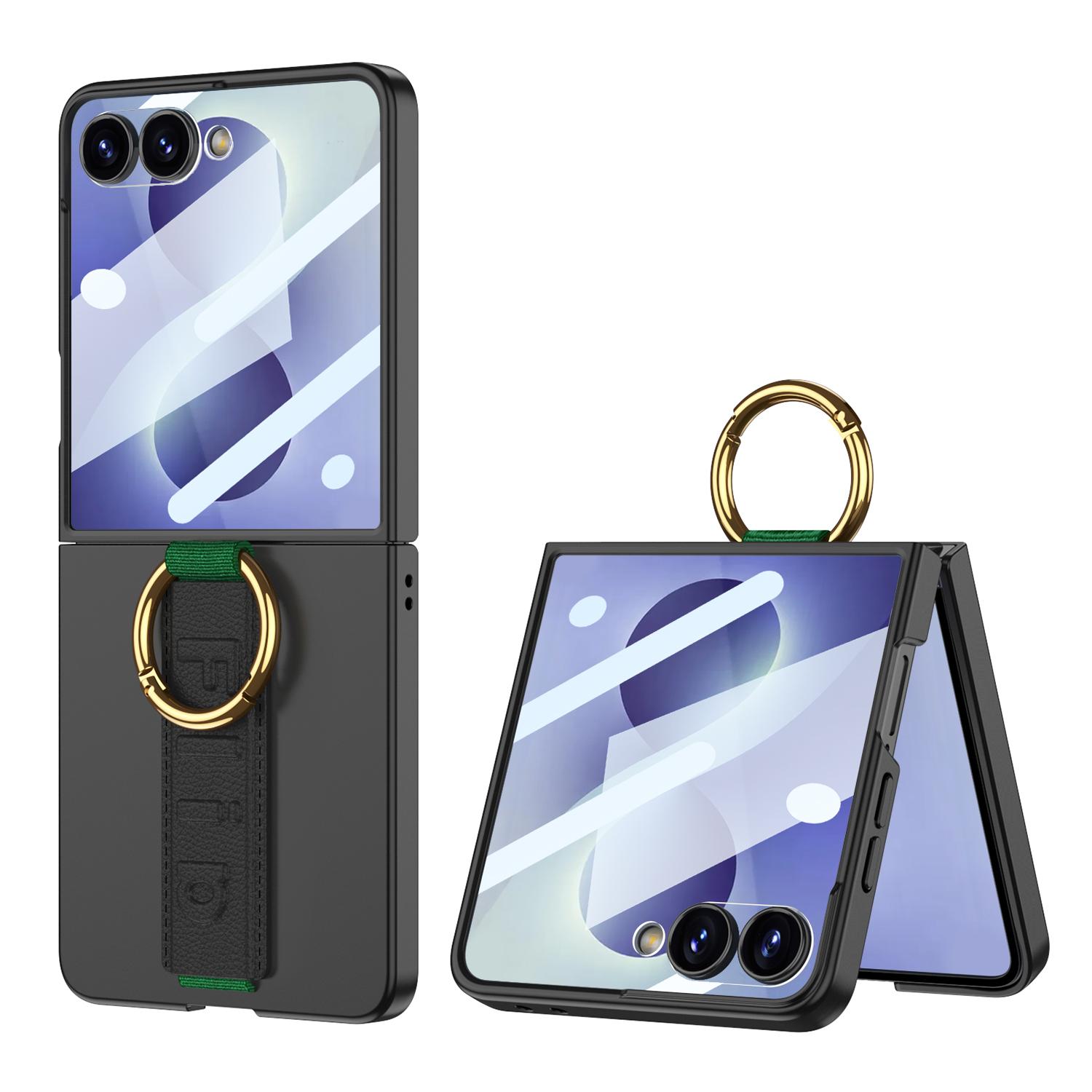 For Galaxy Z Flip8 5G GKK Integrated Ultrathin Shockproof Phone Case with Ring Wrist Strap(Black) - Shopkiz.com