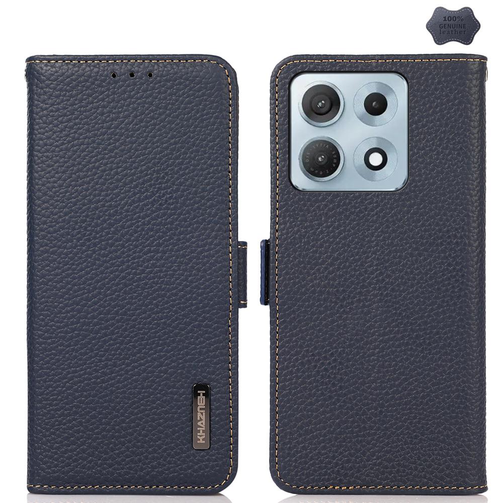 For Motorola Edge 70 Max 5G KHAZNEH Side-Magnetic Litchi Genuine Leather RFID Phone Case(Blue) - Shopkiz.com
