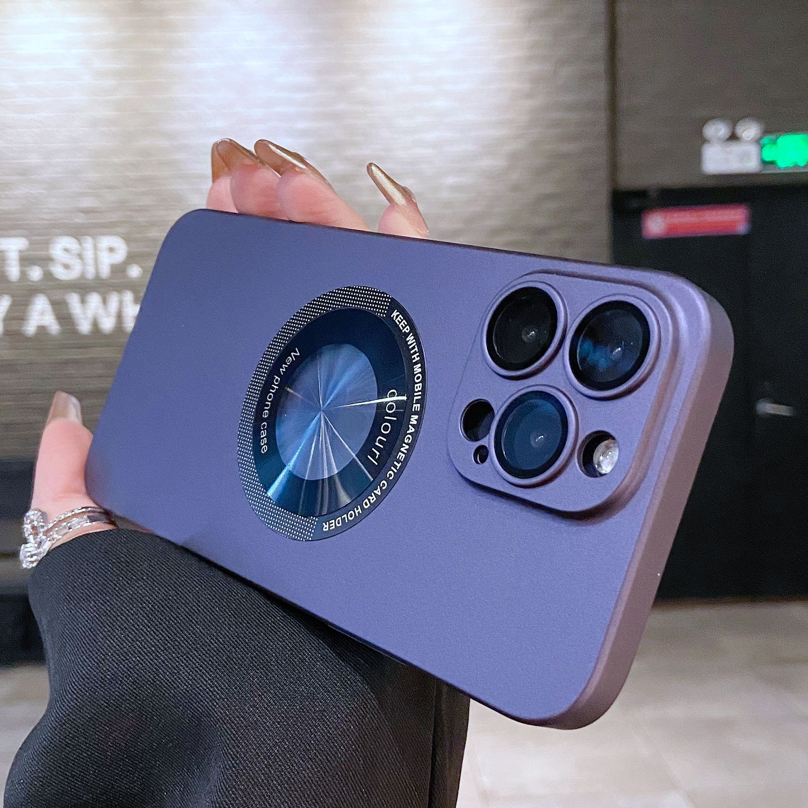 For iPhone 14 Pro Max Electroplating Oil Injection Magsafe Magnetic PC Phone Case(Purple) - Shopkiz.com
